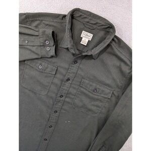 LL Bean Mens Button Down Flannel Shirt Long Sleeve Green Houndstooth Plaid Large